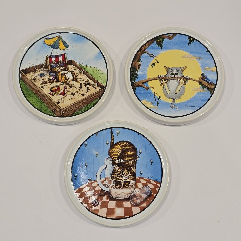 3 Gary Patterson Cat Comic Strip Ceramic Coasters Home Decor Plate Wall Idea